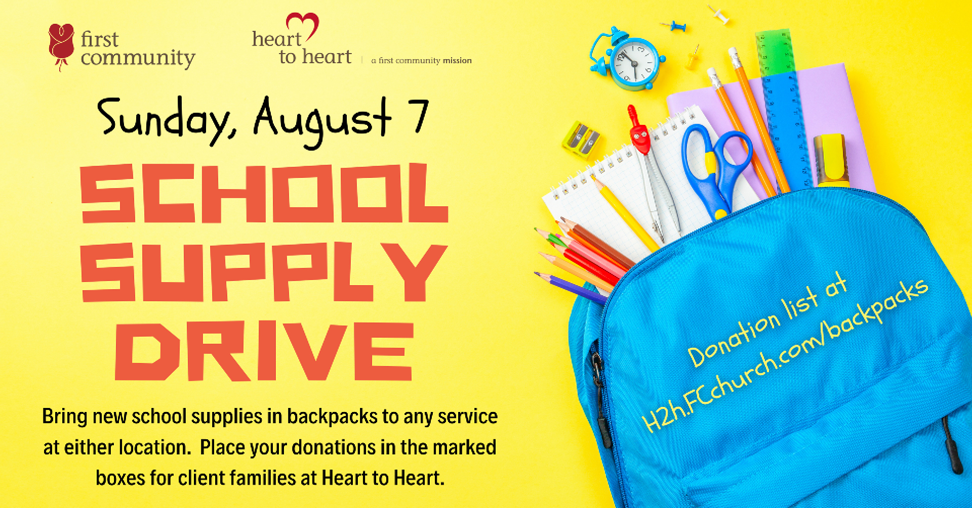 School Supply Drive — Heart to Heart Food Pantry